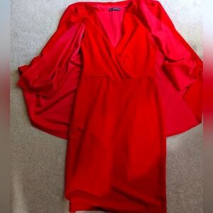 Red Cape bodycon midi dress size M